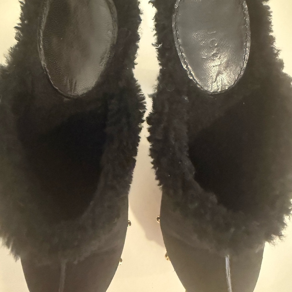 Gucci black suede high heel mules with shearling lining EUC - Picture 14 of 14